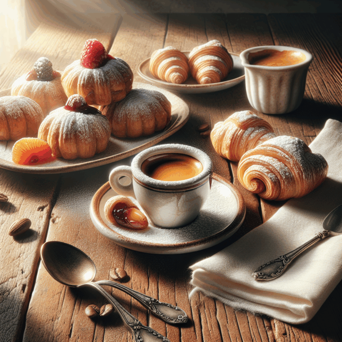 talianske raňajky: sladké pečivo a espresso